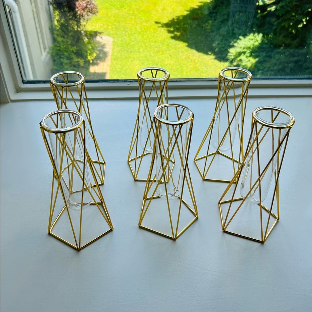 3 Gold Geometric Vases